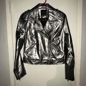 Zara Jacket silver Metallic Motorcycle Jacket